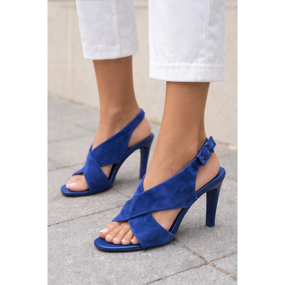 Calvin‎ Klein Royal Blue Suede Slingback Block Heel Sandals Women Size 6.5